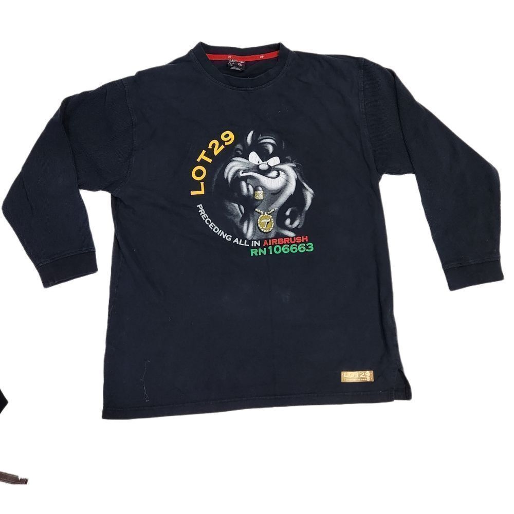 5x$25 LOT  29 LUX Men's black long sleeve Tazmanian devil shirt size X X…